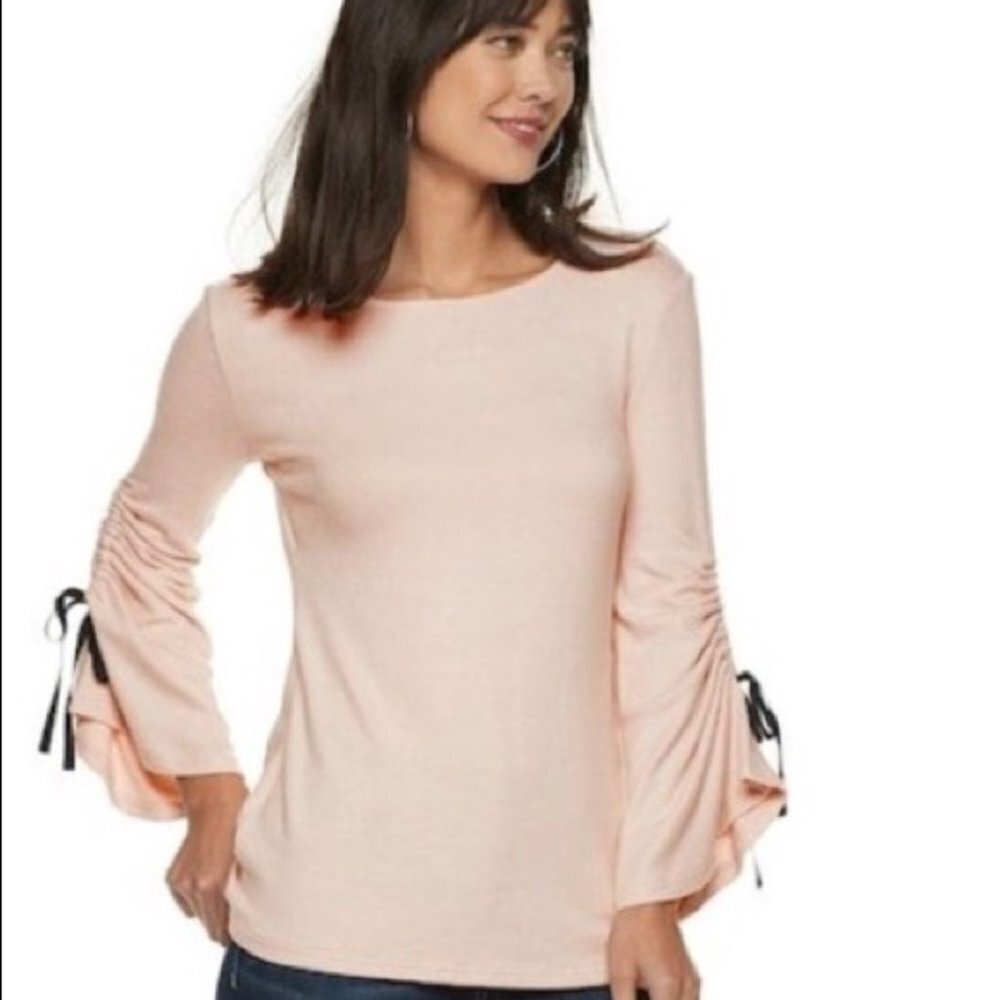 Juicy Couture Sweater Pink Ruched Bell Sleeve Y2K Size XSMALL